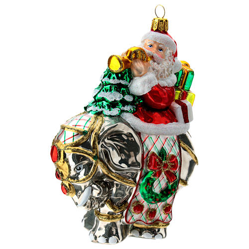 Blown glass Christmas ornament, Santa Claus on elephant 4