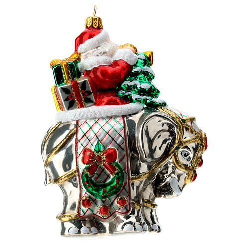 Blown glass Christmas ornament, Santa Claus on elephant 5