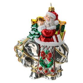 Décorations sapin verre soufflé: Père Noël sur un éléphant décoration sapin Noël verre soufflé