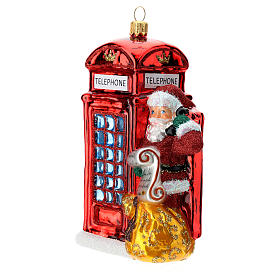 Blown glass ornaments: Santa with telephone booth blown glass Christmas ornament