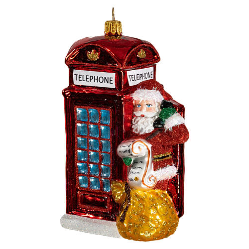 Santa with telephone booth blown glass Christmas ornament 3