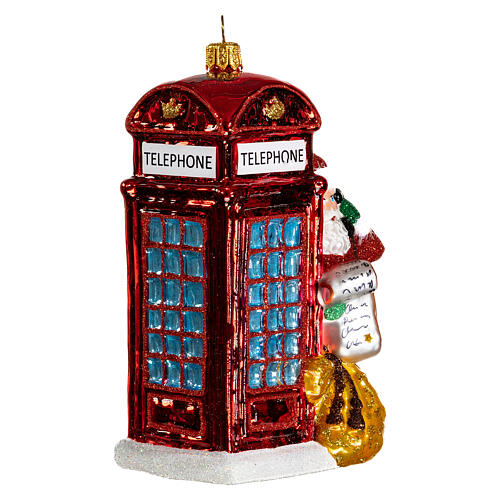 Santa with telephone booth blown glass Christmas ornament 4