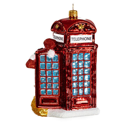 Santa with telephone booth blown glass Christmas ornament 5