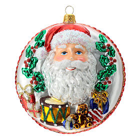 Blown glass ornaments: Blown glass Christmas ornament, Santa Claus disk with relief details
