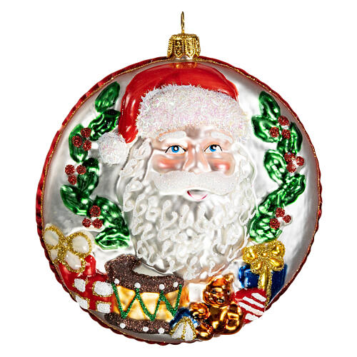 Blown glass Christmas ornament, Santa Claus disk with relief details 1