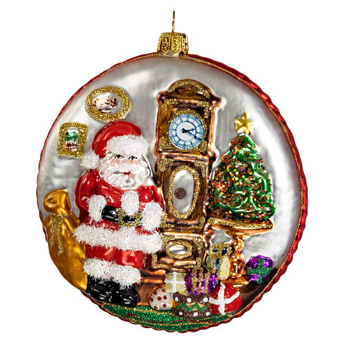 Blown glass Christmas ornament, Santa Claus disk with relief details 4