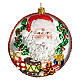 Blown glass Christmas ornament, Santa Claus disk with relief details s1
