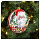 Blown glass Christmas ornament, Santa Claus disk with relief details s2