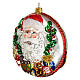 Blown glass Christmas ornament, Santa Claus disk with relief details s3