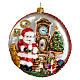 Blown glass Christmas ornament, Santa Claus disk with relief details s4