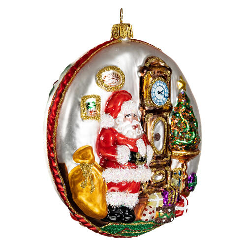 Père Noël disque décoration sapin verre soufflé détails en relief 5