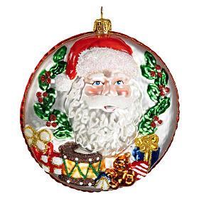 Święty Mikołaj dysk ozdoba choinkowa szkło dmuchane, szczegóły w reliefie