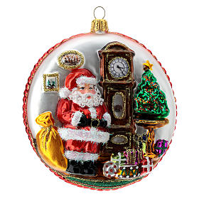 Santa Claus disc blown glass Christmas ornament in relief