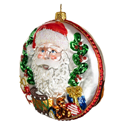 Santa Claus disc blown glass Christmas ornament in relief 3