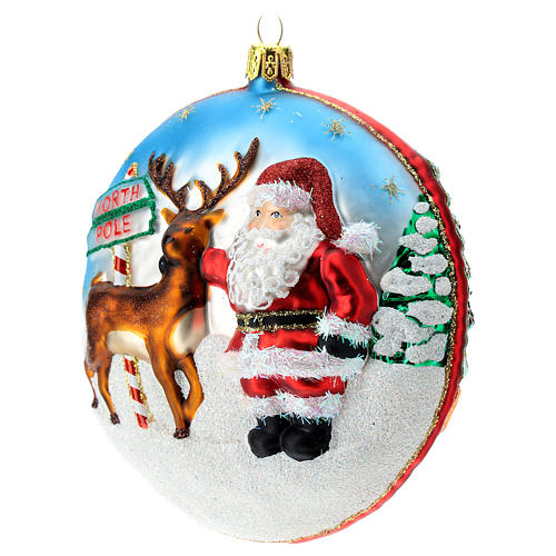 Flache Kugel Nordpol und Weihnachtsmann neben Kamin, Weihnachtsbaumschmuck aus mundgeblasenem Glas 3