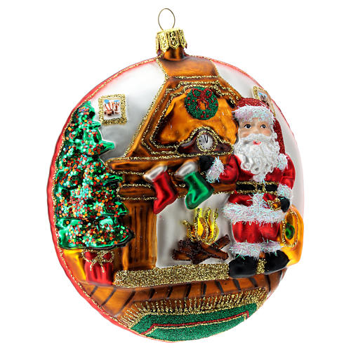 Flache Kugel Nordpol und Weihnachtsmann neben Kamin, Weihnachtsbaumschmuck aus mundgeblasenem Glas 4