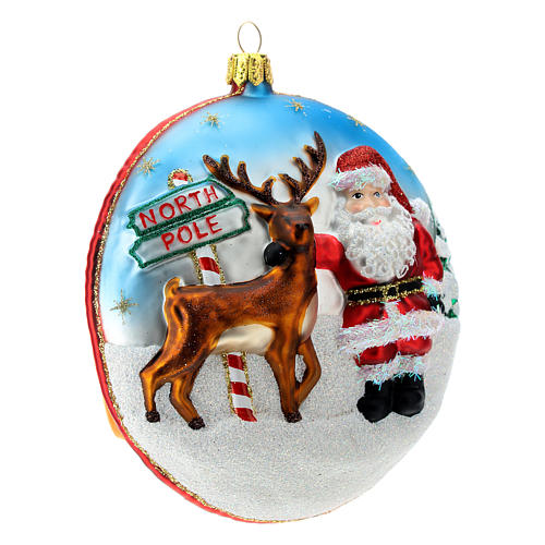 Flache Kugel Nordpol und Weihnachtsmann neben Kamin, Weihnachtsbaumschmuck aus mundgeblasenem Glas 5