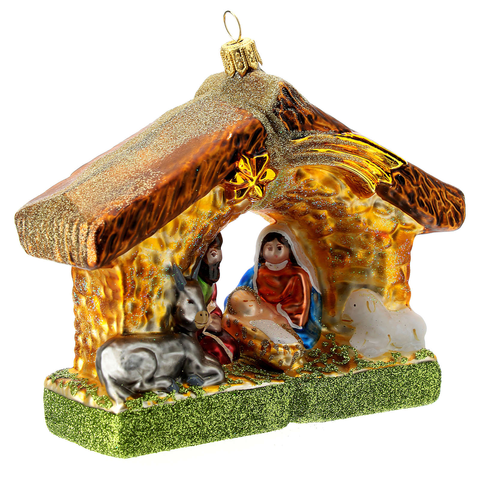 Blown glass Christmas ornament, Nativity with shack online sales on