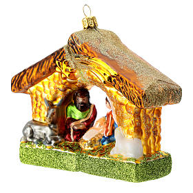 Blown glass Christmas ornament, Nativity with shack