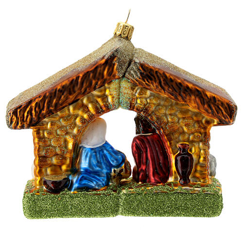 Blown glass Christmas ornament, Nativity with shack 6