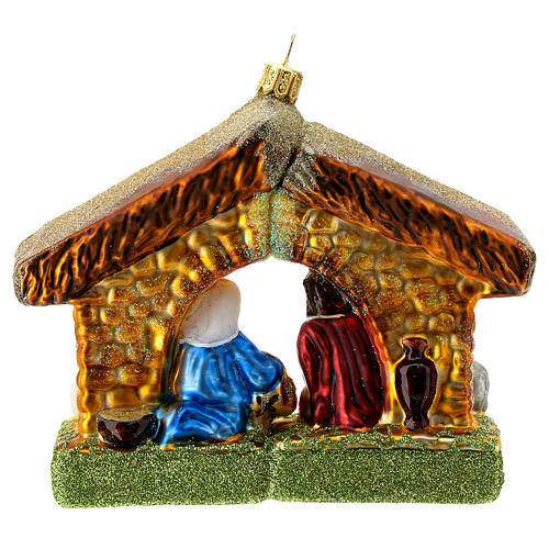 Nativité cabane décoration pour sapin Noël verre soufflé 4