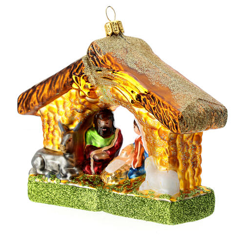 Holy Family and stable blown glass Christmas ornament 3