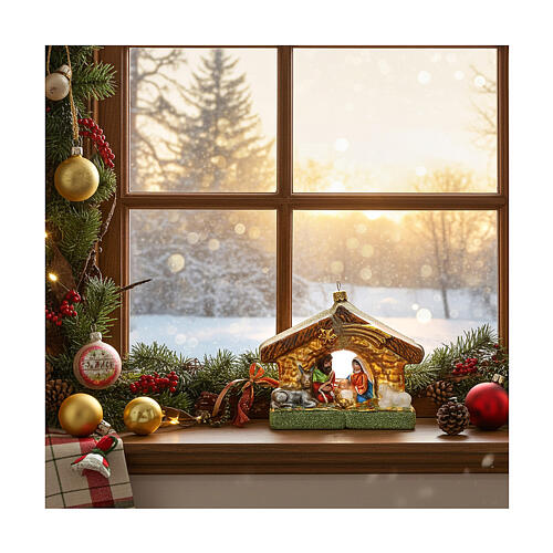 Holy Family and stable blown glass Christmas ornament 4