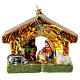 Holy Family and stable blown glass Christmas ornament s1