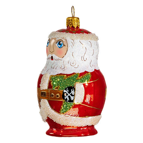 Blown glass Christmas ornament, Santa Claus Russian doll 3