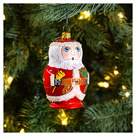Rissian style Santa blown glass Christmas ornament