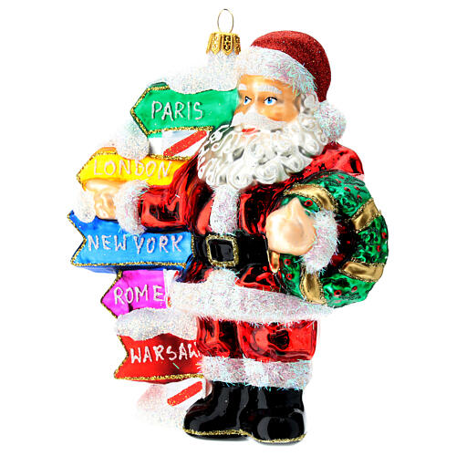 Blown glass Christmas ornament, Santa Claus with street sings 3