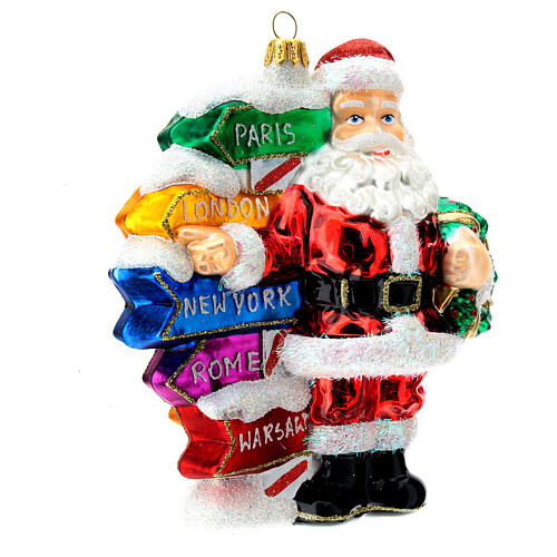 Santa with direction signs blown glass Christmas ornament 4
