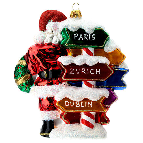 Santa with direction signs blown glass Christmas ornament 5