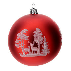 Boule sapin Noël verre soufflé rouge décoration cerfs 100 mm