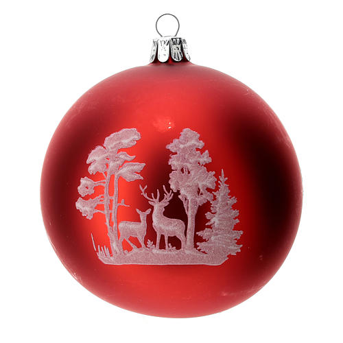 Boule sapin Noël verre soufflé rouge décoration cerfs 100 mm 3