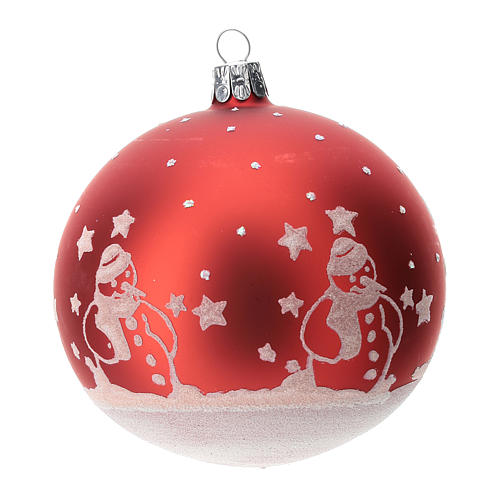 Tannenbaum Kugel roten mundgeblasenen Glas mit Schneemännchen 100mm 3