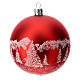 Boule sapin Noël verre soufflé rouge paysage enneigé 100 mm s1