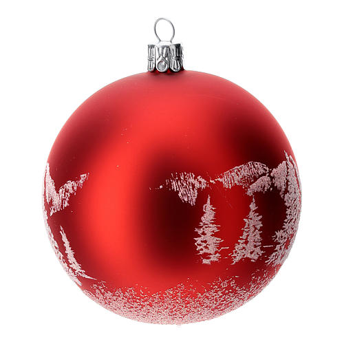Bola para árvore de Natal vidro soprado vermelho paisagem nevada 100 mm 3