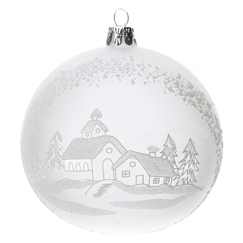 Palla albero Natale vetro soffiato opaca paesaggio innevato 100 mm 1