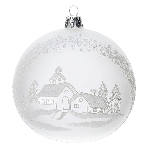 Christmas tree ball in blown glass with snowy landscape, 10 cm 1