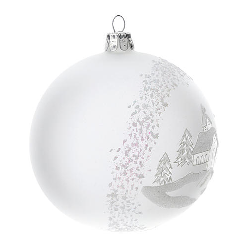 Christmas tree ball in blown glass with snowy landscape, 10 cm 3