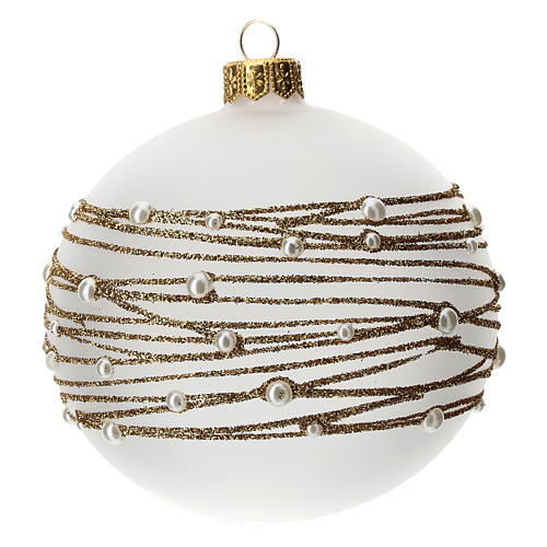Palla albero Natale vetro soffiato opaca decoro ricamo dorato 100 mm 1