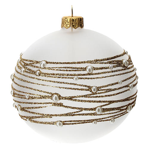 Palla albero Natale vetro soffiato opaca decoro ricamo dorato 100 mm 2
