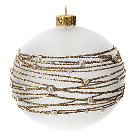 Bola para árvore de Natal vidro soprado opaco decoração fios dourados 100 mm