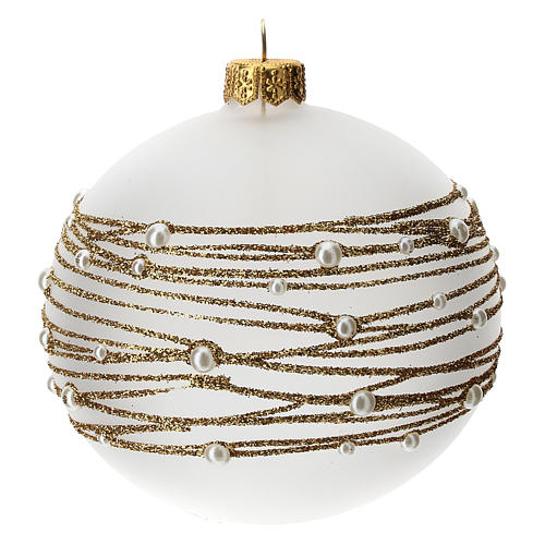 Bola para árvore de Natal vidro soprado opaco decoração fios dourados 100 mm 2