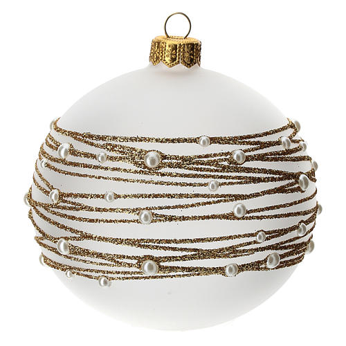 Bola para árvore de Natal vidro soprado opaco decoração fios dourados 100 mm 3