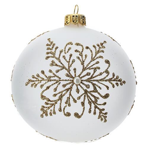 Bola para árvore de Natal vidro soprado opaco decoração flocos de neve dourados 100 mm 1