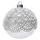 Blown glass Christmas ball, transparent with silver decoration 100 mm s1