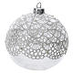 Blown glass Christmas ball, transparent with silver decoration 100 mm s2