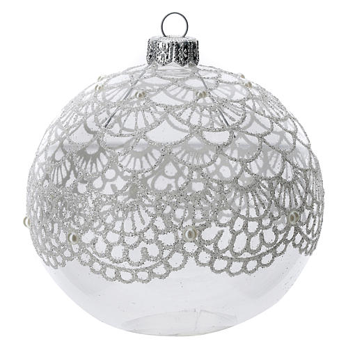 Boule sapin Noël verre soufflé transparent décoration broderie 100 mm 1